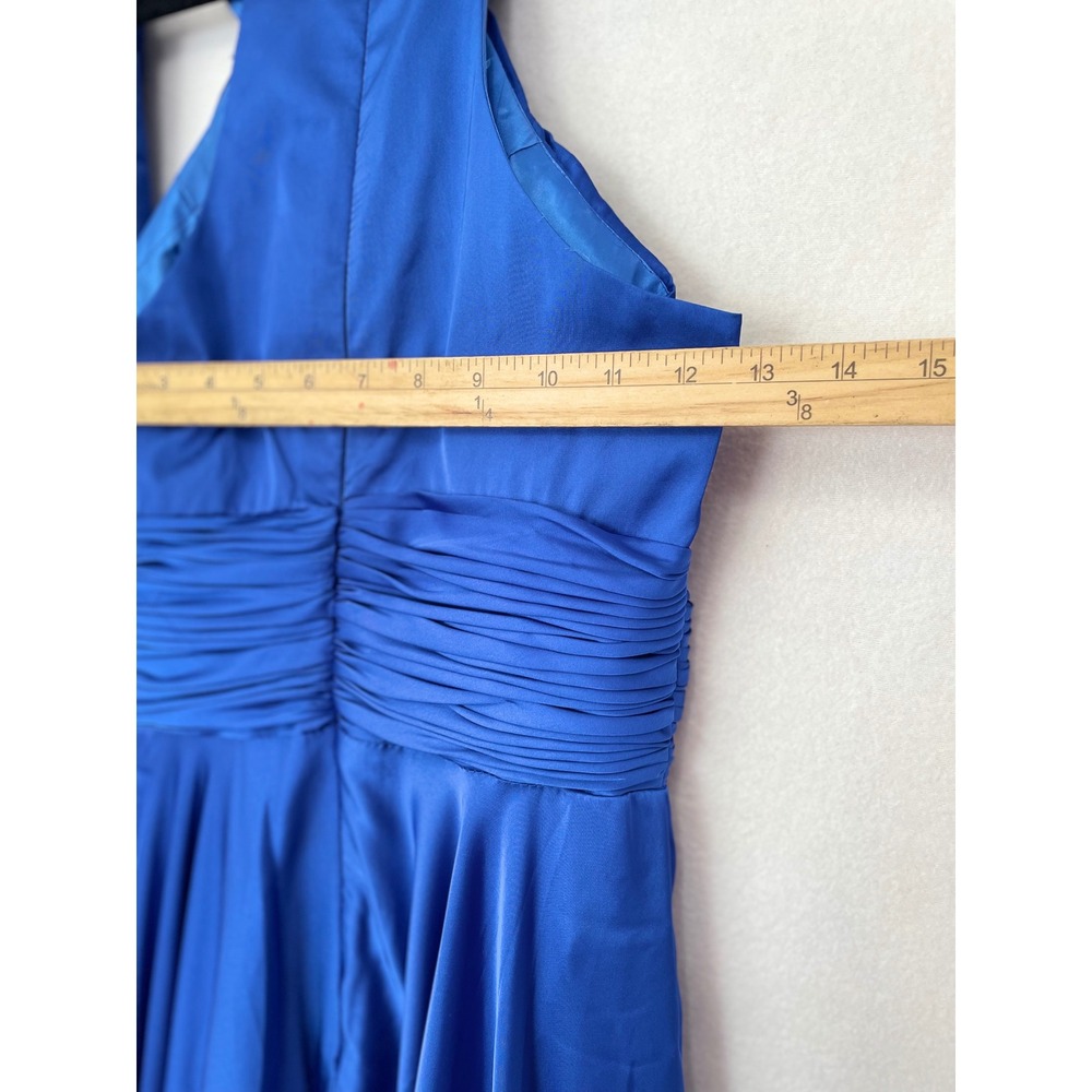 Dancing Queen Gown Womens S Blue Beaded Halter Ruched Maxi Ball Gown Dress - Picture 7 of 13